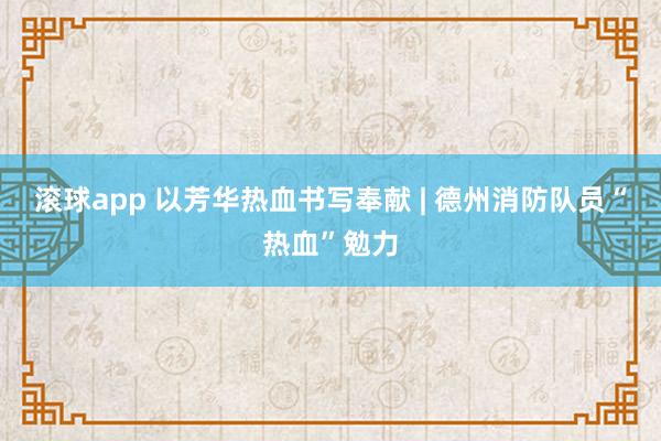 滚球app 以芳华热血书写奉献 | 德州消防队员“热血”勉力