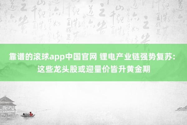 靠谱的滚球app中国官网 锂电产业链强势复苏: 这些龙头股或迎量价皆升黄金期
