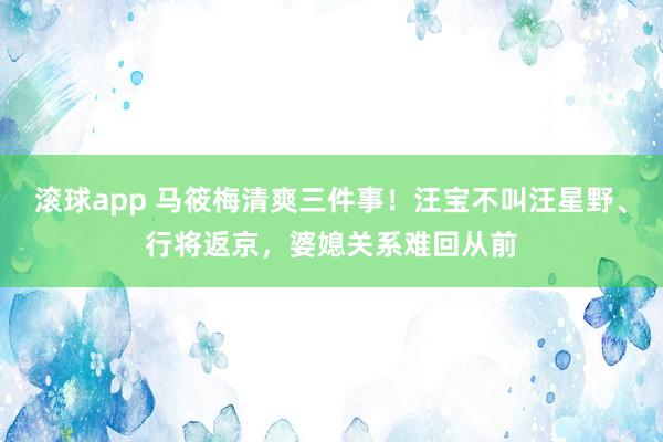 滚球app 马筱梅清爽三件事!汪宝不叫汪星野、行将返京,婆媳关系难回从前