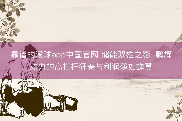 靠谱的滚球app中国官网 储能双雄之影: 鹏辉动力的高杠杆狂舞与利润薄如蝉翼