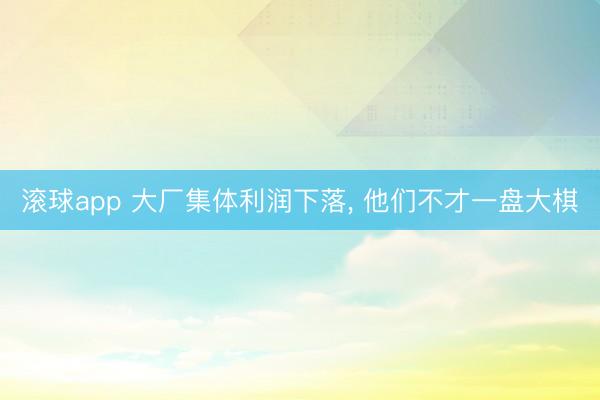 滚球app 大厂集体利润下落， 他们不才一盘大棋